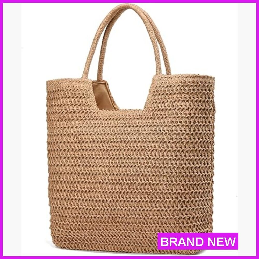 Straw Woven Tote Bag Boho Large Shoulder Handbag Casual Vacation Beach Purse